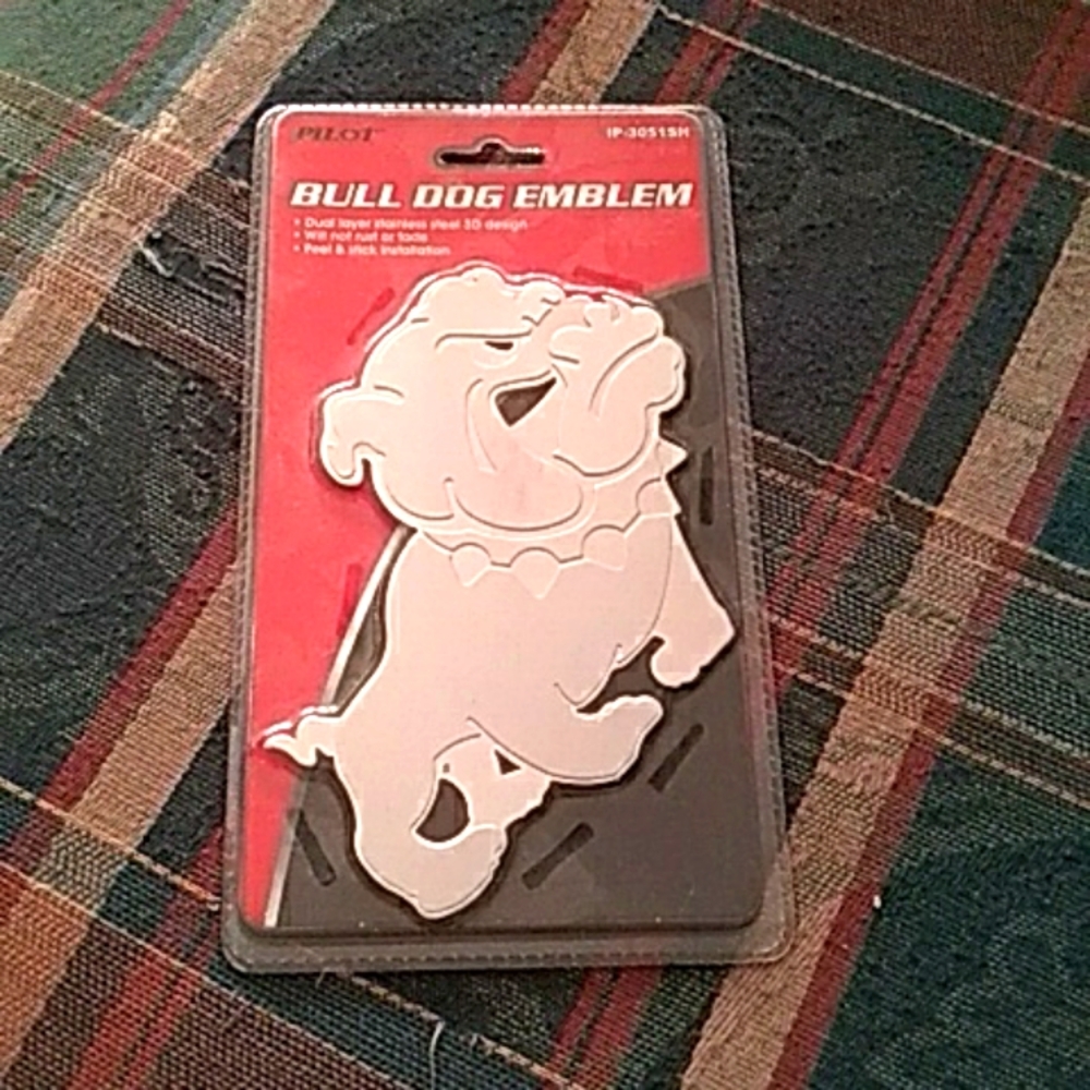 Bull Dog Truck or Car Stainless Steel 3M Stick on Bulldog Emblem New in Package